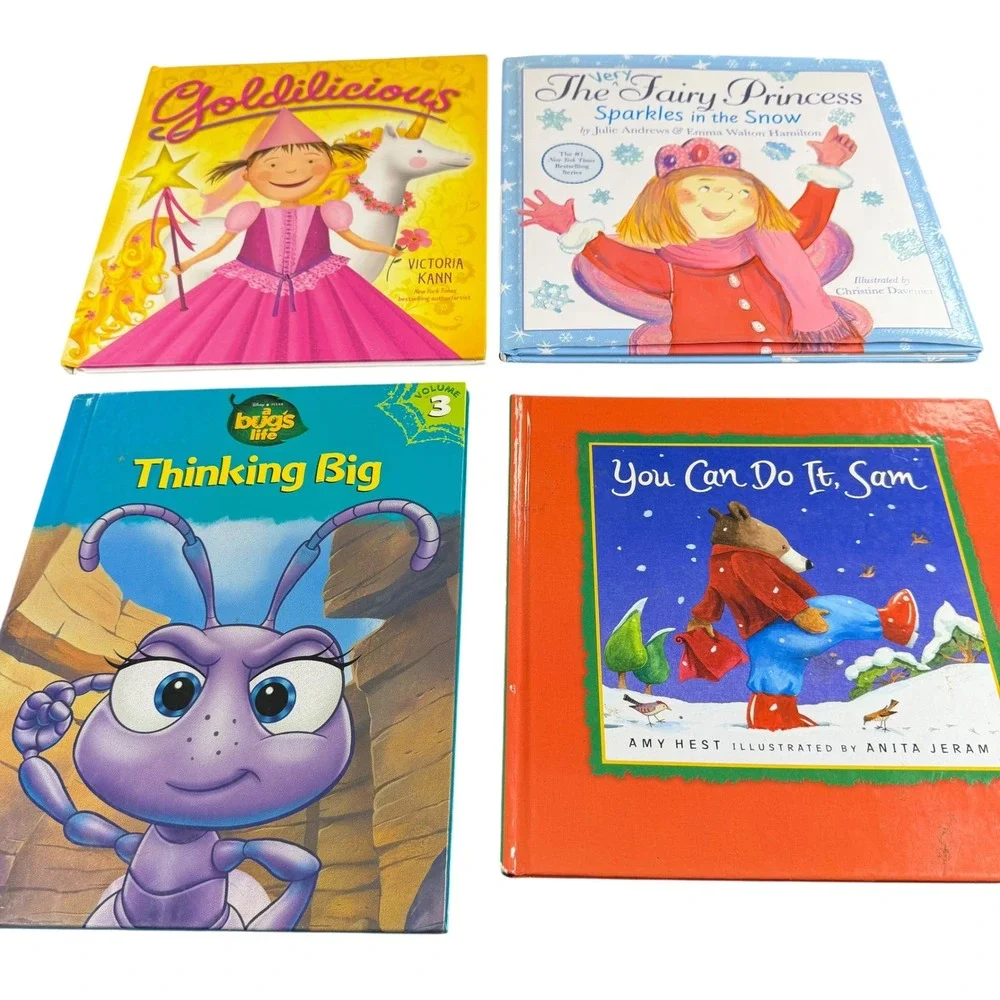 Childrens Book Lot 8ct Disney Cinderella Phineas Ferb Goldilicious Bugs Life Sam